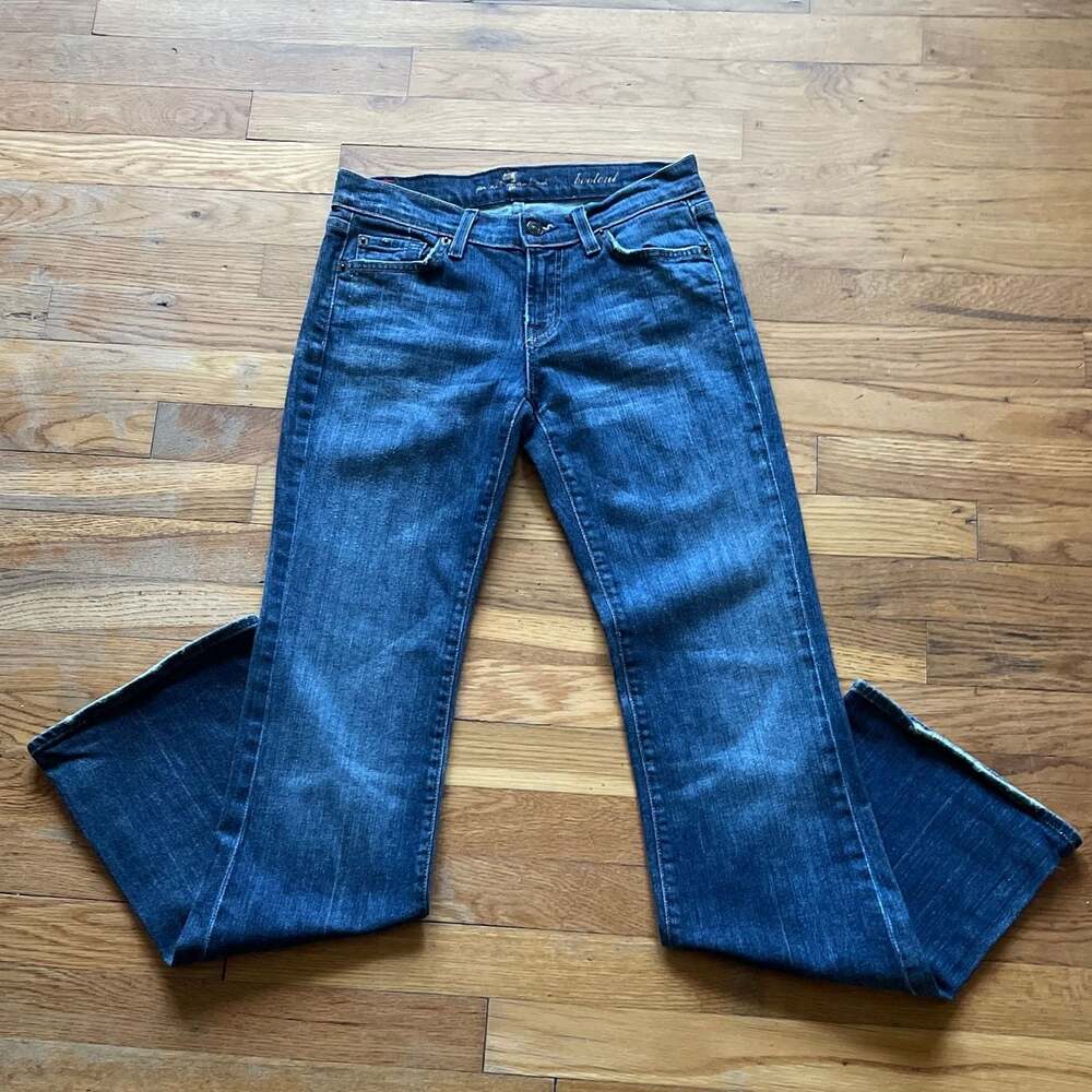 7 For All Mankind Women's Dark Wash Bootcut Denim Jeans Embellished Back Pockets